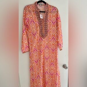 Bella Tu Orange & Pink Long Sleeve Maxi Dress